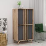 Credenza alta Rilla 4 ante antracite noce 72x139 - immagine 2