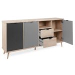 Credenza Epik 52 rovere antracite grigio 3 ante 2 cassetti 180x40x88,3 - immagine 3