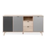 Credenza Epik 52 rovere antracite grigio 3 ante 2 cassetti 180x40x88,3 - immagine 5