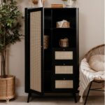 Credenza KUTA53 nera 3 cassetti e anta effetto rafia - immagine 2