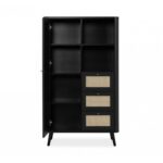 Credenza KUTA53 nera 3 cassetti e anta effetto rafia - immagine 5