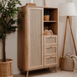 Credenza KUTA53 rovere sonoma 3 cassetti e anta effetto rafia - immagine 2