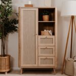 Credenza KUTA53 rovere sonoma 3 cassetti e anta effetto rafia - immagine 3