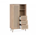 Credenza KUTA53 rovere sonoma 3 cassetti e anta effetto rafia - immagine 4