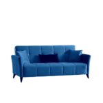 Divano Levy 3 posti in tessuto blu con contenitore e letto - immagine 2