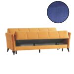 Divano Levy 3 posti in tessuto blu con contenitore e letto - immagine 4
