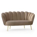 Divano Orel due posti in velluto beige a conchiglia - immagine 2