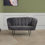 Divano Orel due posti in velluto grigio fumè a conchiglia