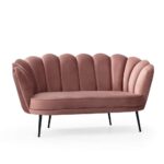 Divano Orel due posti in velluto rosa antico a conchiglia e piedi neri - immagine 2