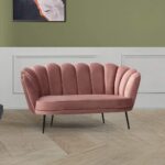 Divano Orel due posti in velluto rosa antico a conchiglia e piedi neri