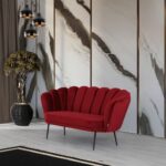 Divano Orel due posti in velluto rosso a conchiglia - immagine 4