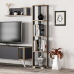 Libreria Nero colore antracite dettagli noce 5 ripiani 34x153