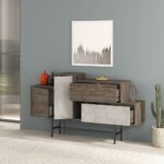 Madia Hermes colore dark coffee con ante e cassetti effetto marmo 160 cm - immagine 3