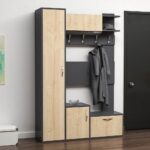 Mobile ingresso Seina antracite frontali rovere con scarpiere e appendiabiti - immagine 2