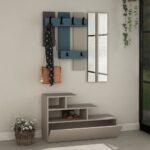 Mobile ingresso Vesty tortora turchese con scarpiera e specchio - immagine 2