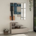 Mobile ingresso Vesty tortora turchese con scarpiera e specchio