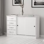 Mobile multiuso Sunrise ante scorrevoli e cassetti bianco