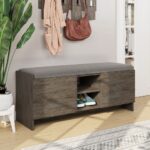 Panca scarpiera Zulla dark coffee con ante e cuscino - immagine 2