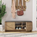 Panca scarpiera Zulla noce con ante e cuscino - immagine 3