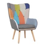 Poltrona Kuril schienale avvolgente tessuto patchwork