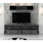 Porta tv con pensile Bientv 180 effetto marmo nero particolari argento - immagine 3