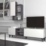 Porta TV Fennes bianco cemento con pensile 180x47H
