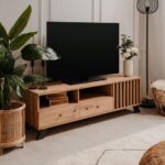 Porta TV Medan56A 2 cassetti e anta con vani a giorno rovere antracite - immagine 3