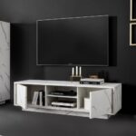 Porta TV Rock 2 ante effetto marmo bianco 139x43x44h