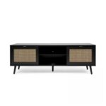 Porta TV Vienna56A 2 ante e vano a giorno nero con frontali effetto vimini - immagine 2