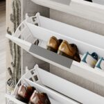 Scarpiera Kaju 3 ante a ribalta bianco e struttura effetto marmo grigio - immagine 6