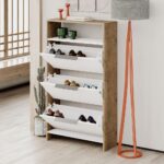 Scarpiera Kaju 3 ante a ribalta bianco e struttura noce - immagine 2