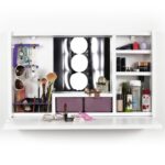 Scrivania Toeletta da muro Leeta bianco con ripiani e specchio - immagine 4