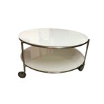 Tavolino da salotto Tavolotondo struttura ferro e ripiani vetro bianco - immagine 2