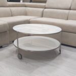 Tavolino da salotto Tavolotondo struttura ferro e ripiani vetro bianco