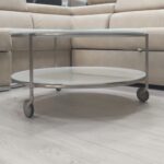 Tavolino da salotto Tavolotondo struttura ferro e ripiani vetro bianco - immagine 3